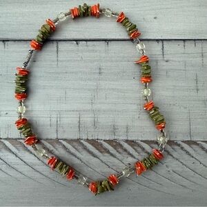 Elegant Olive and Coral Orange Multi Stone Necklace